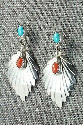 Turquoise, Coral & Sterling Silver Earrings - Genevieve Frank - High Lonesome Trading