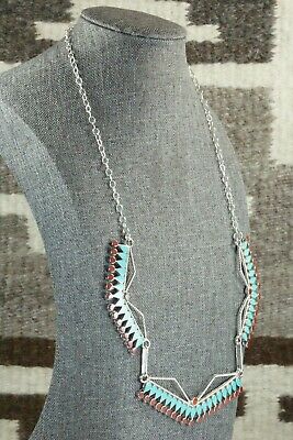 Turquoise, Coral & Sterling Silver Necklace - Fadrian Bowannie