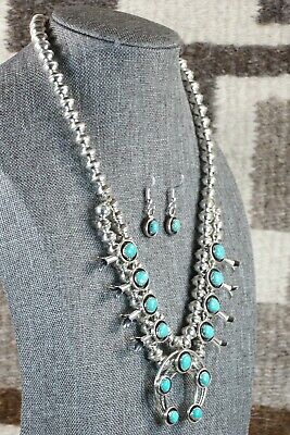 Turquoise & Sterling Silver Squash Blossom & Earrings - Phil Garcia