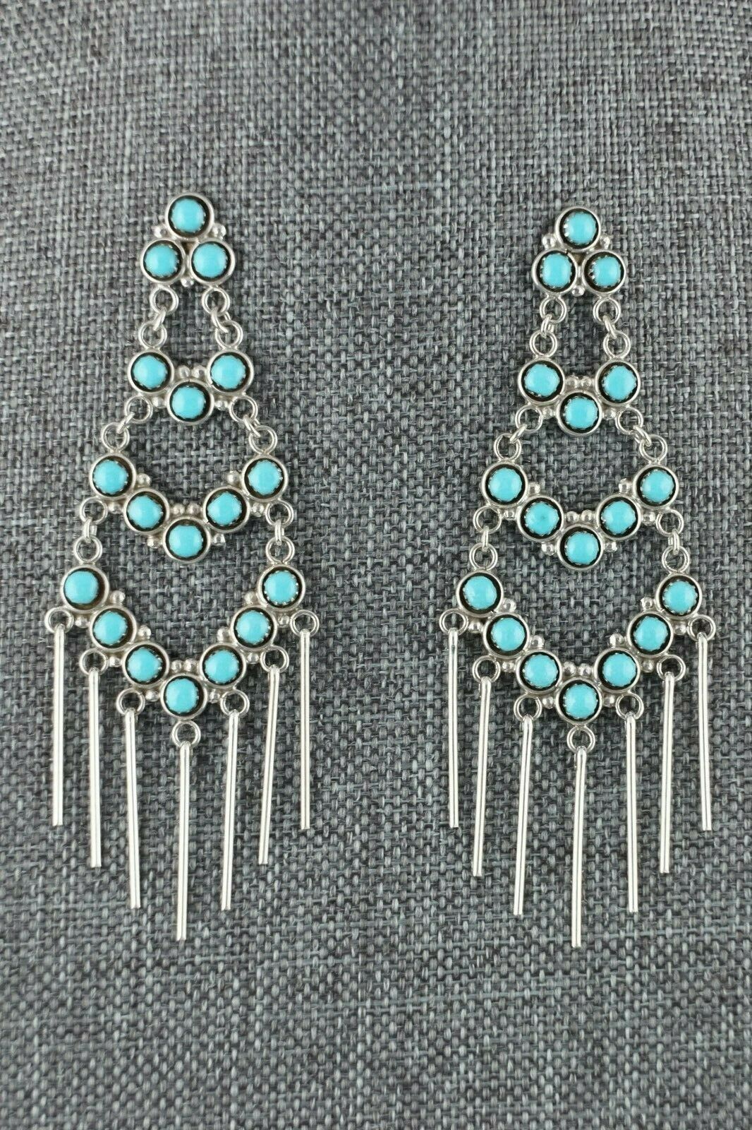 Zuni Turquoise and Sterling Silver Earrings - Dixie Booqua - High Lonesome Trading