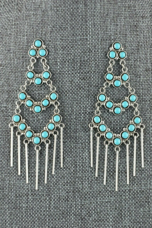 Zuni Turquoise and Sterling Silver Earrings - Dixie Booqua - High Lonesome Trading