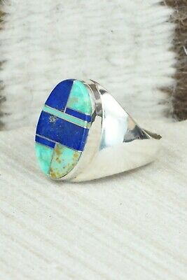 Turquoise & Sterling Silver Inlay Ring - Wilbert Gray - Size 10