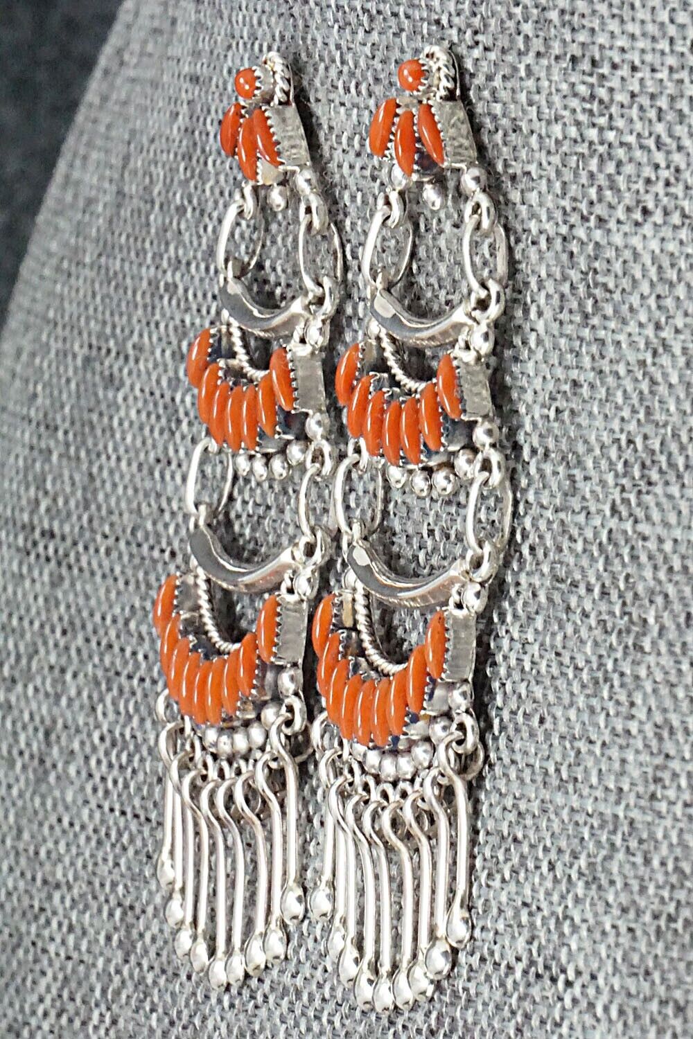 Coral & Sterling Silver Earrings - Stewart Nakatewa