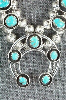 Turquoise & Sterling Silver Squash Blossom and Earrings - Phil Garcia