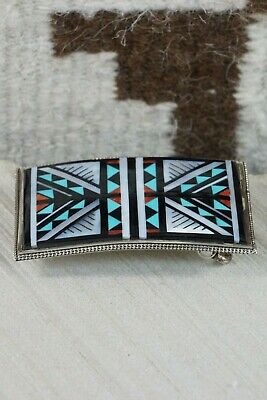 Zuni Turquoise, Mother of Pearl, Coral & Sterling Silver Buckle - Diana Othole - High Lonesome Trading