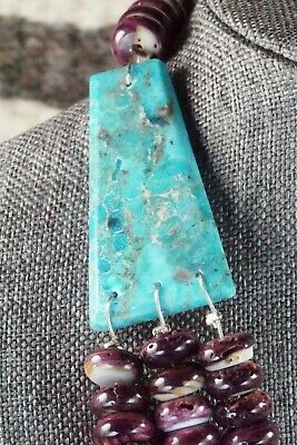 Turquoise, Spiny Oyster & Sterling Silver Necklace - Lupe Lovato