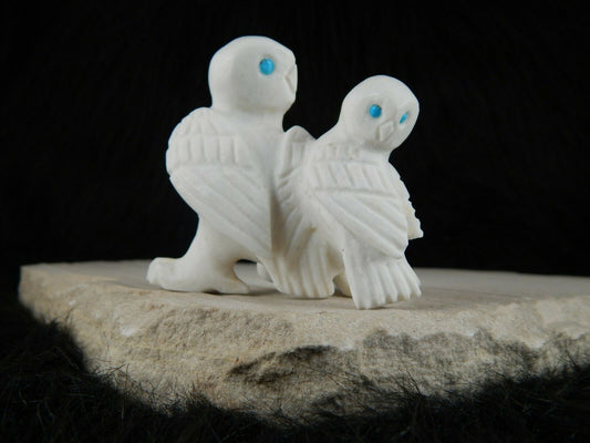 Owls Zuni Fetish Carving - Albert Eustace Sr - High Lonesome Trading