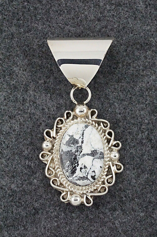 White Buffalo & Sterling Silver Pendant - Donavan Nez