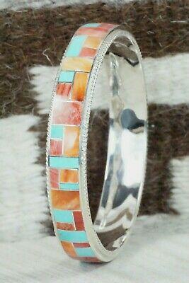 Turquoise, Spiny Oyster & Sterling Silver Bangle Bracelet - Ricky Booqua - High Lonesome Trading