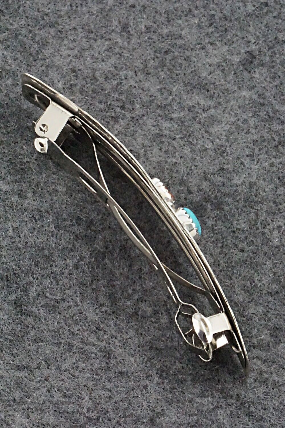 Turquoise, Coral & Sterling Silver Hair Barrette - Sally Arviso