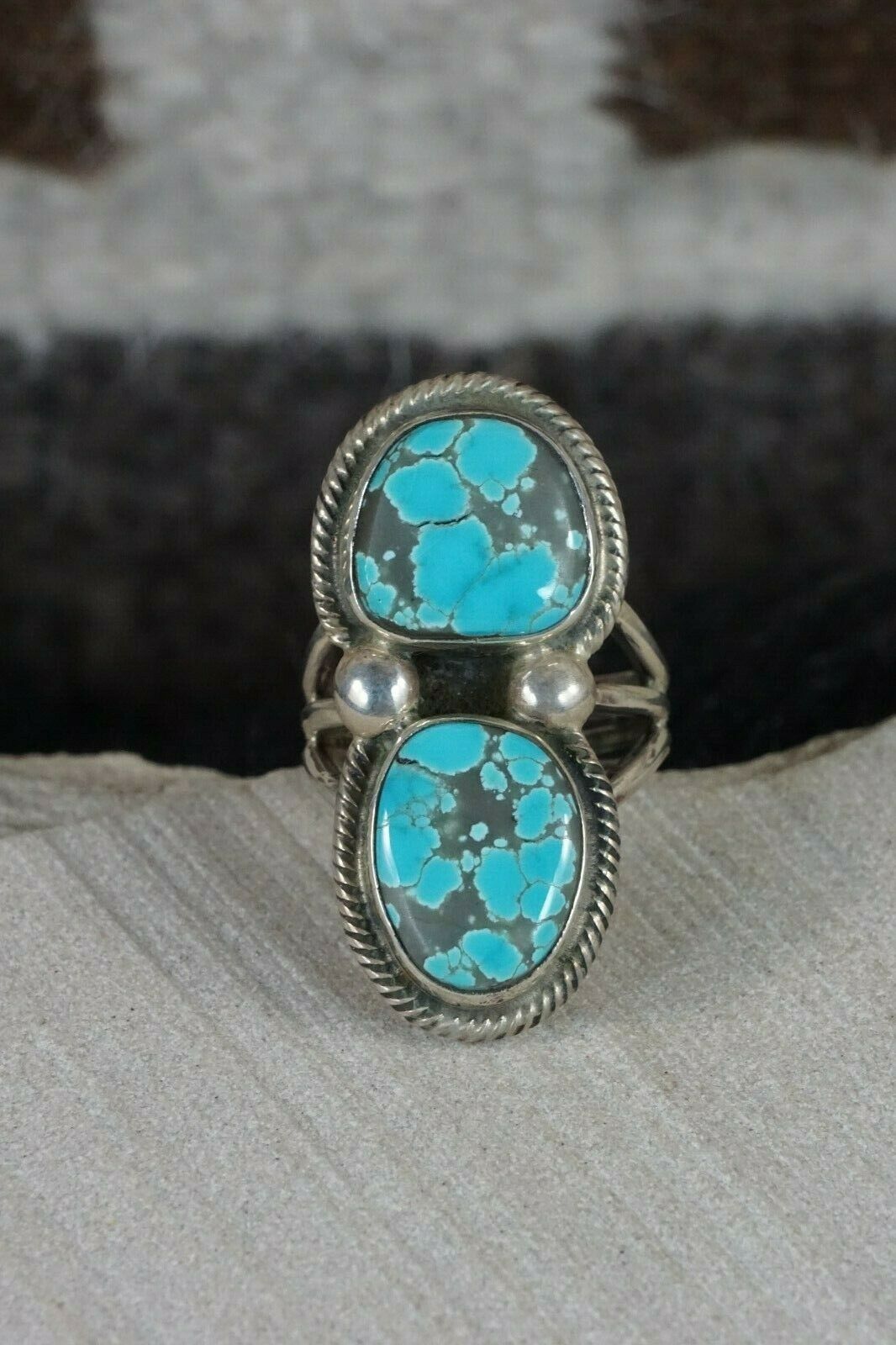 Navajo Turquoise and Sterling Silver Ring - Rick Martinez - Size 9 - High Lonesome Trading