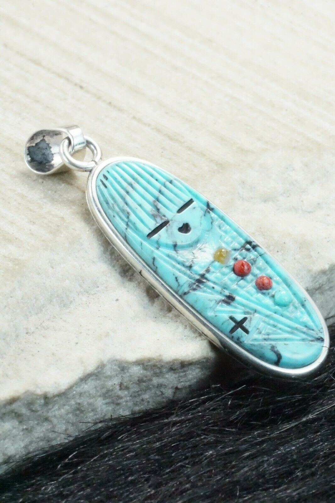 Turquoise & Sterling Silver Pendant - Stuart Quandelacy