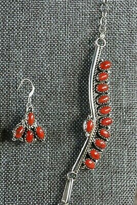 Navajo Coral & Sterling Silver Necklace and Earrings Set - Nelson Harry - High Lonesome Trading