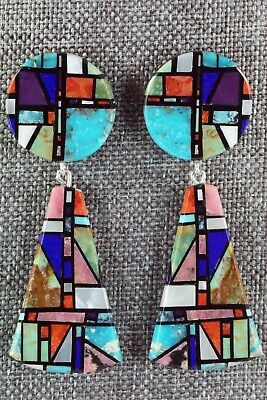 Multi Stone Inlay & Sterling Silver Earrings - Chris T. Nieto - Santo Domingo