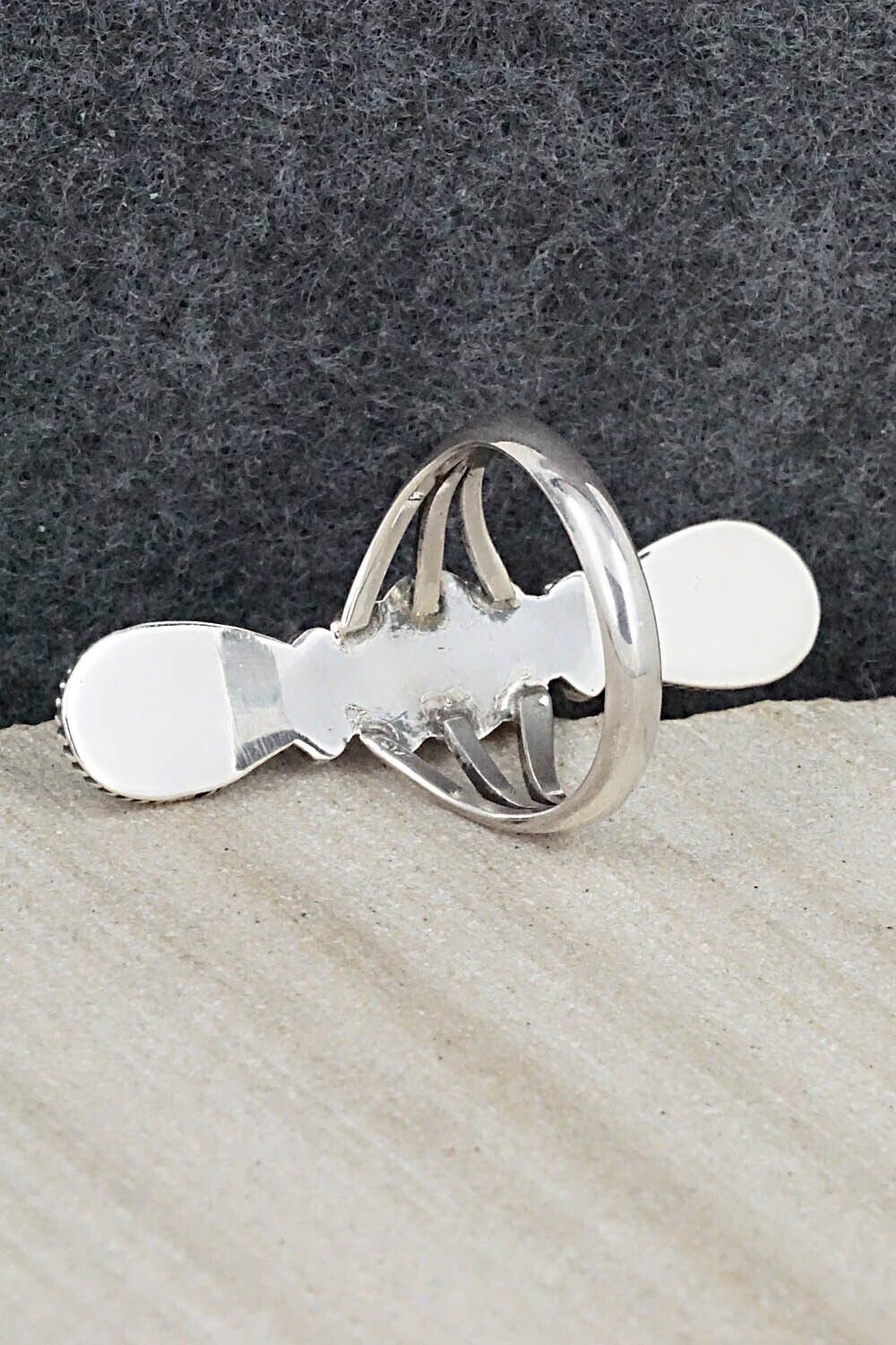 Turquoise, Coral & Sterling Silver Ring - Andrew Vandever - Size 8.5