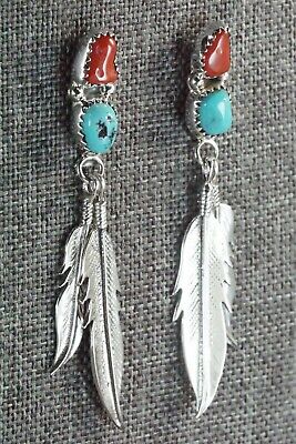 Turquoise, Coral & Sterling Silver Earrings - Annie Spencer