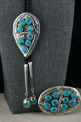 Zuni Turquoise & Sterling Silver Bolo Tie and Buckle - Jude Candelaria - High Lonesome Trading