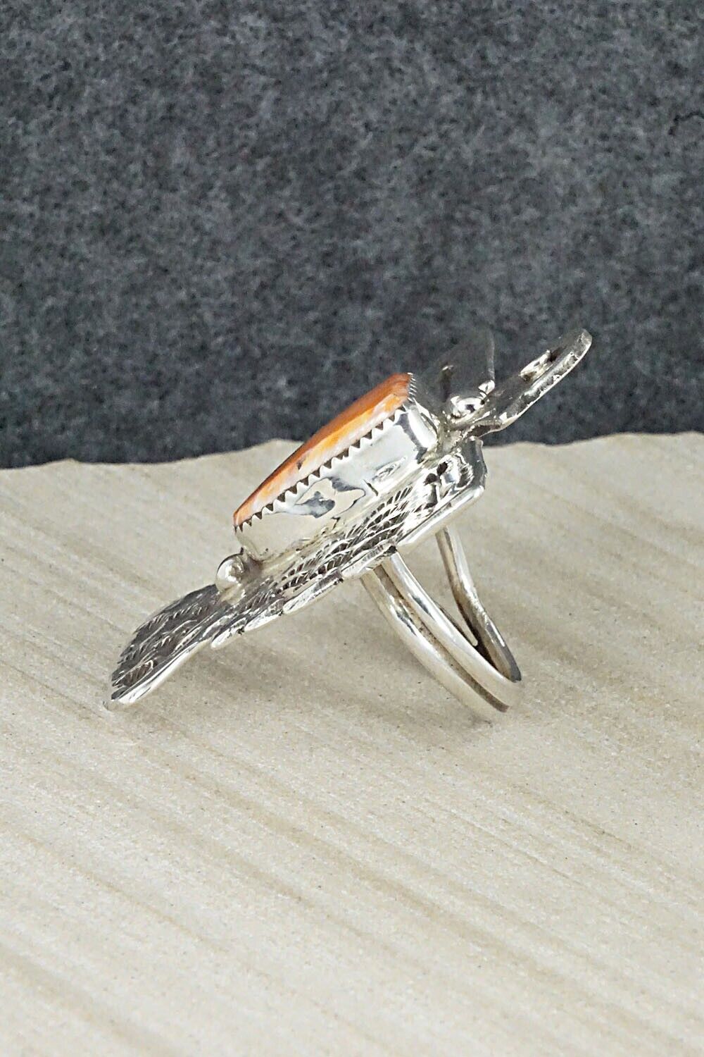 Spiny Oyster & Sterling Silver Ring - Delbert Arviso - Size 9