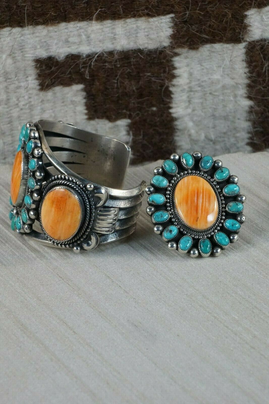 Navajo Spiny Oyster & Sterling Silver Bracelet and Ring - Myron Etsitty - High Lonesome Trading