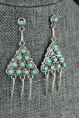 Zuni Turquoise & Sterling Silver Earrings - Arlene Quam - High Lonesome Trading