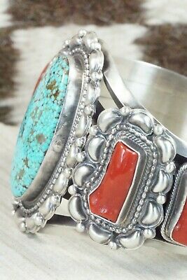 Turquoise, Coral and Sterling Silver Bracelet - Tom Lewis