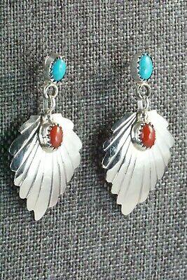 Turquoise, Coral & Sterling Silver Earrings - Genevieve Frank - High Lonesome Trading