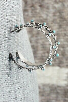 Turquoise & Sterling Silver Hoop Earrings - Georgiann Chavez