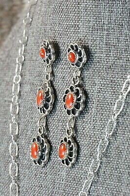 Navajo Coral & Sterling Silver Floral Necklace and Earrings Set - Sadie Jim