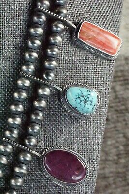 Turquoise, Spiny Oyster & Sterling Silver Squash Blossom Set - Tom Lewis