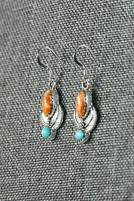 Navajo Turquoise Spiny Oyster and Sterling Silver Earrings - Adelarae Yazzie - High Lonesome Trading