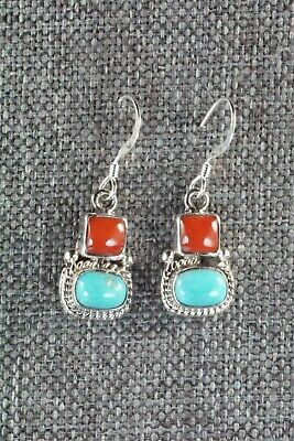 Turquoise, Coral & Sterling Silver Earrings - Verley Betone