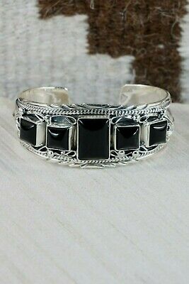Navajo 5 Stone Onyx & Sterling Silver Bracelet - Davey Morgan - High Lonesome Trading