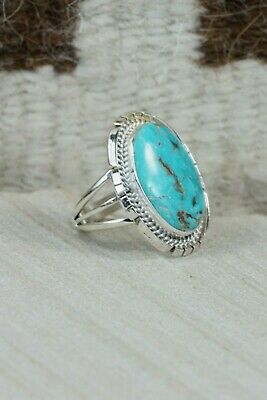 Navajo Turquoise & Sterling Silver Ring - Samuel Yellowhair - Size 7.5