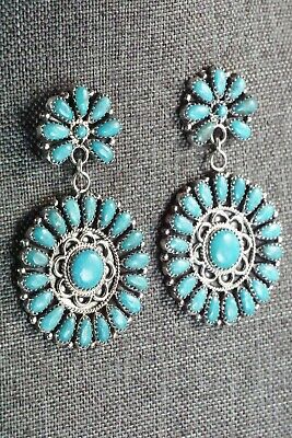 Navajo Turquoise and Sterling Silver Earrings - Zeita Begay