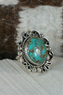 Navajo Turquoise & Sterling Silver Ring - Leslie Nez - Size 8.5 - High Lonesome Trading