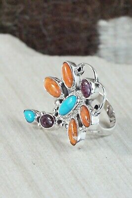 Spiny Oyster & Sterling Silver Dragonfly Ring - Bobby Platero - Size 7.75