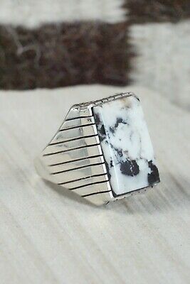 Navajo White Buffalo & Sterling Silver Ring - Ray Jack - Size 12.5
