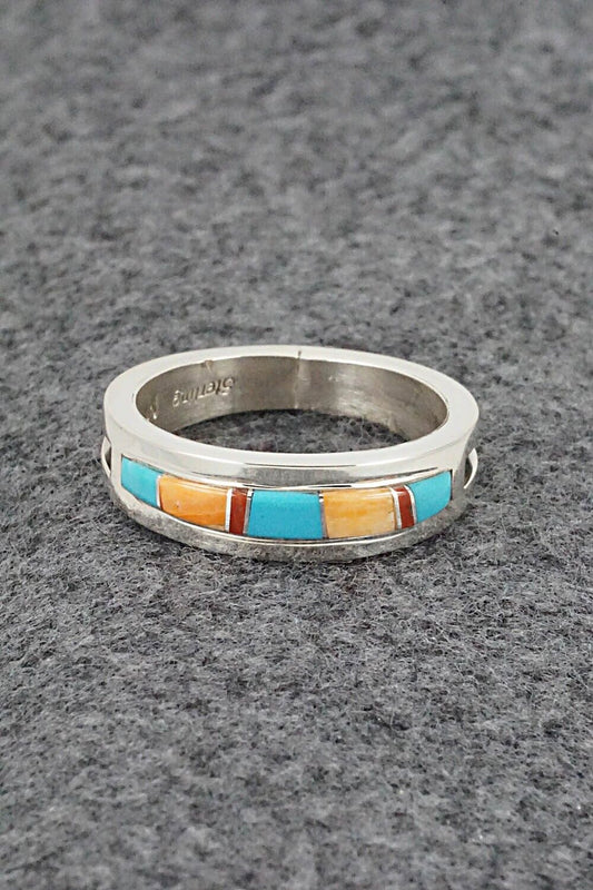 Multi-Stone & Sterling Silver Inlay Ring - Wilbert Muskett Jr. - Size 10.5