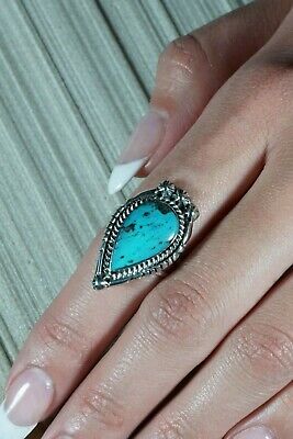 Navajo Turquoise and Sterling Silver Ring - Genevieve Francisco - Size 7.75 - High Lonesome Trading