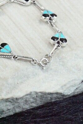 Turquoise, Onyx & Sterling Silver Link Bracelet - Velda Nastacio