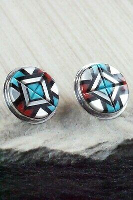 Multi Stone Inlay & Sterling Silver Earrings - Yelmo Natachu - High Lonesome Trading