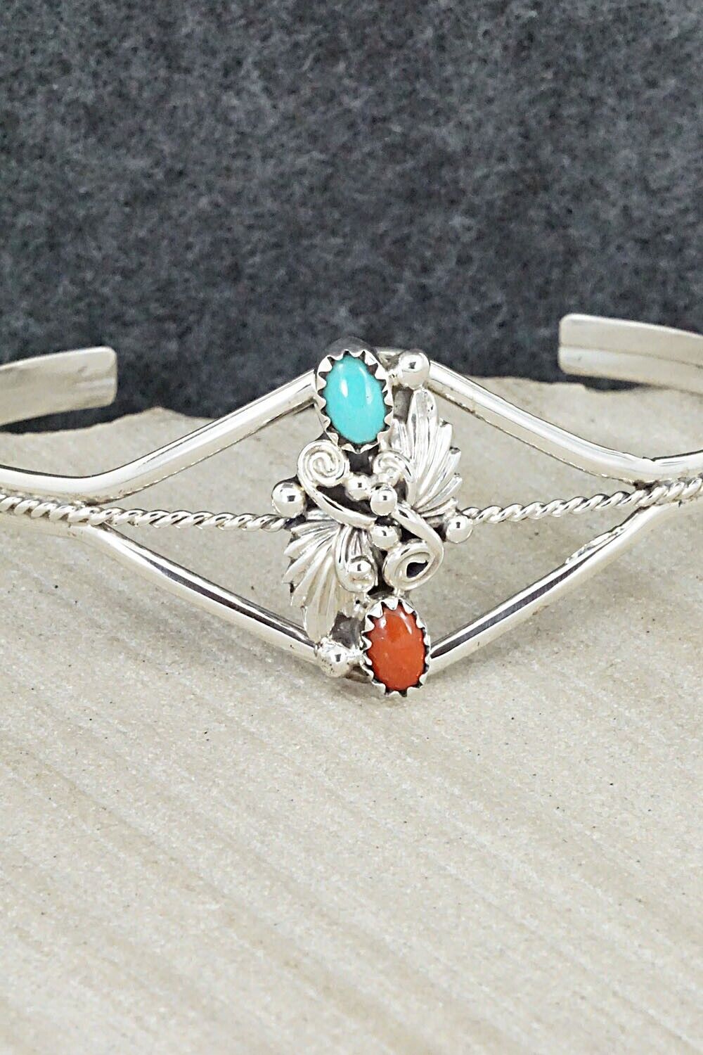 Turquoise, Coral & Sterling Silver Bracelet - William Begay