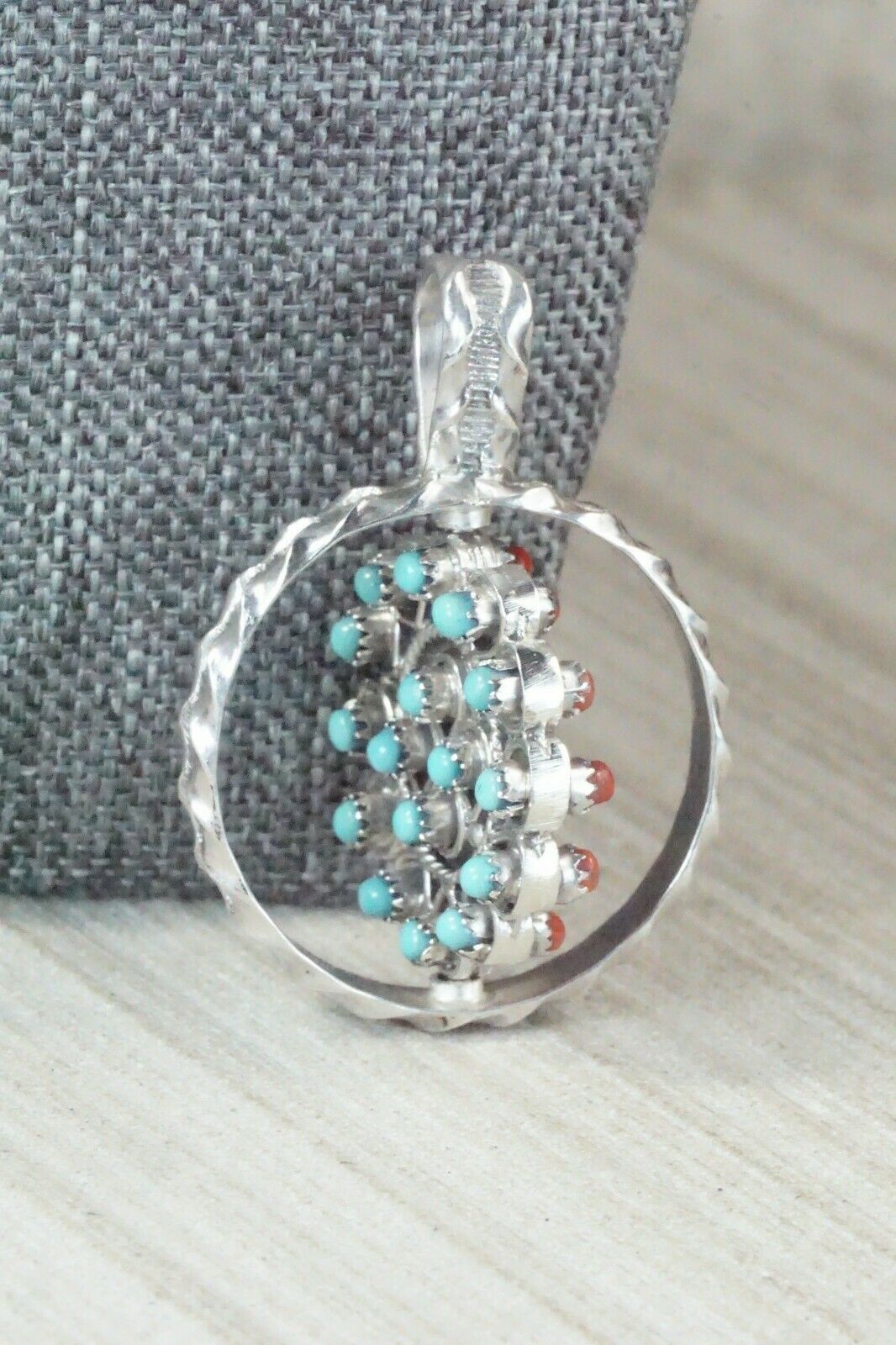 Turquoise, Coral & Sterling Silver Pendant - Waylon Johnson - High Lonesome Trading