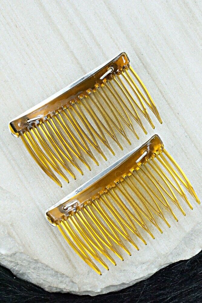 Turquoise, Coral Chip Inlay & Sterling Silver Hair Combs - Joleen Yazzie
