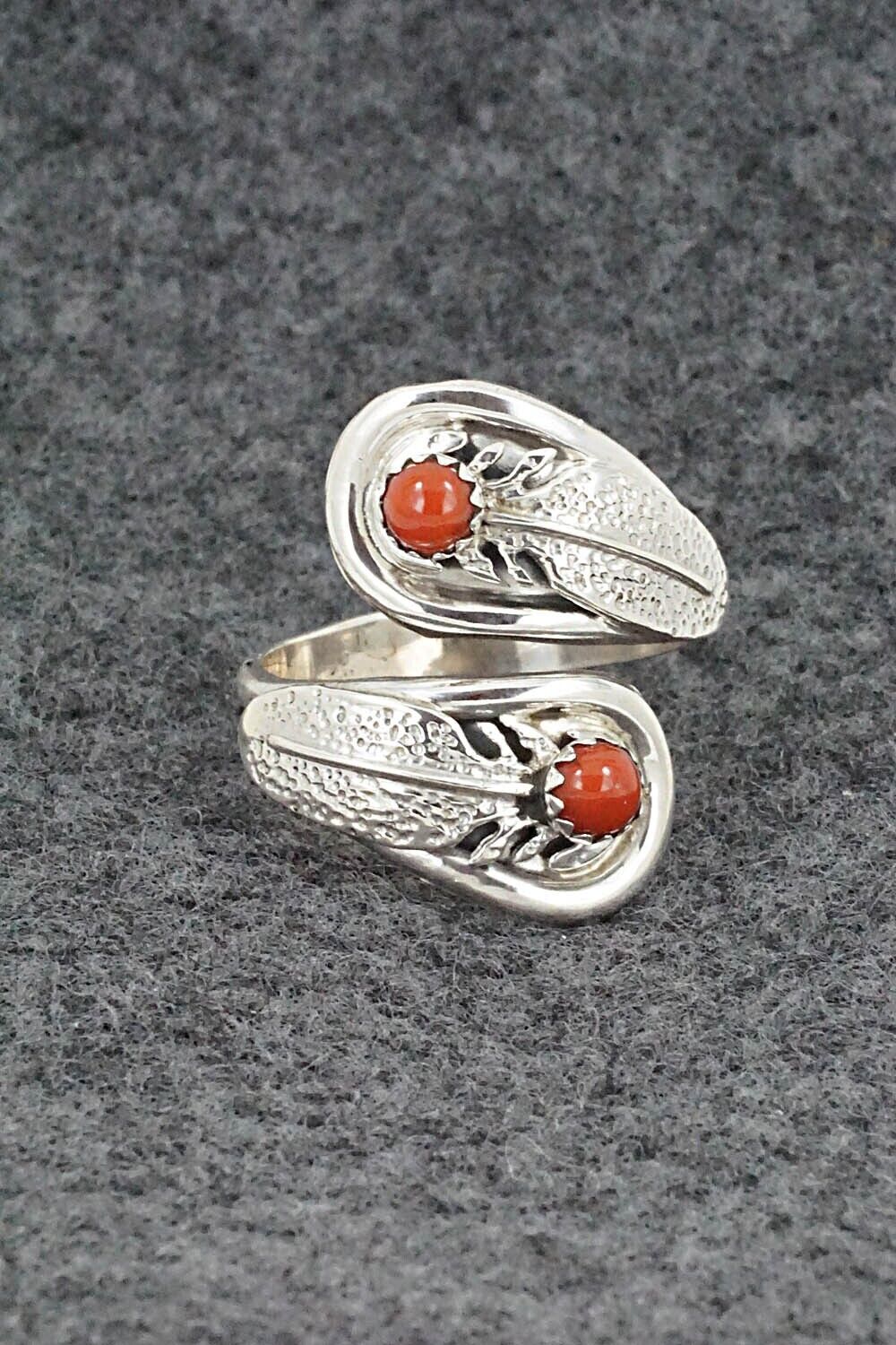 Coral & Sterling Silver Ring - Genevieve Francisco - Size 7.5