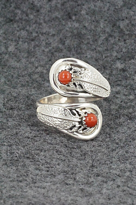 Coral & Sterling Silver Ring - Genevieve Francisco - Size 8.25