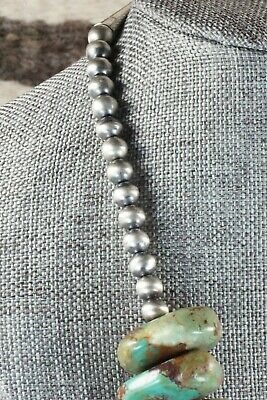 Turquoise & Sterling Silver Navajo Pearl Necklace - Doreen Jake
