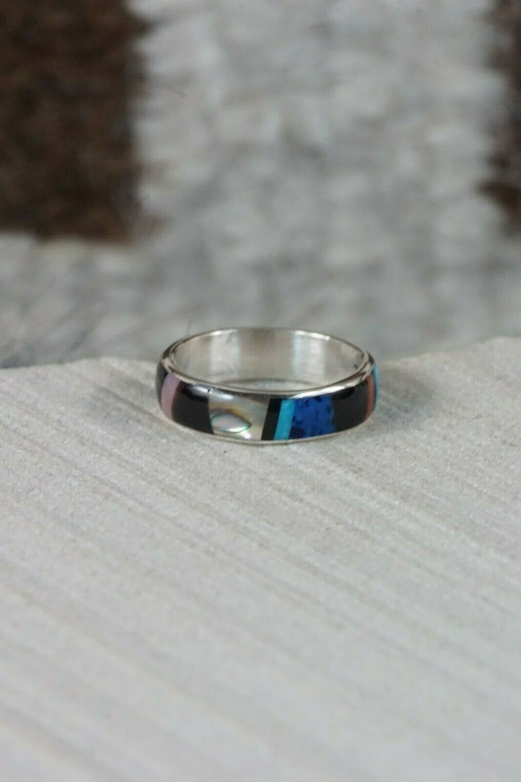Zuni Multi- Stone and Sterling Silver Ring - Rose Ukestine - Size 6.25 - High Lonesome Trading