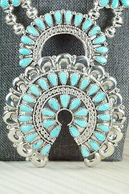 Turquoise & Sterling Silver Squash Blossom and Earrings - Alicia Wilson