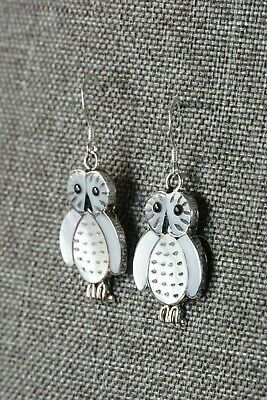 Zuni Owl Mother of Pearl & Sterling Silver Earrings - Reginda Kallestewa - High Lonesome Trading